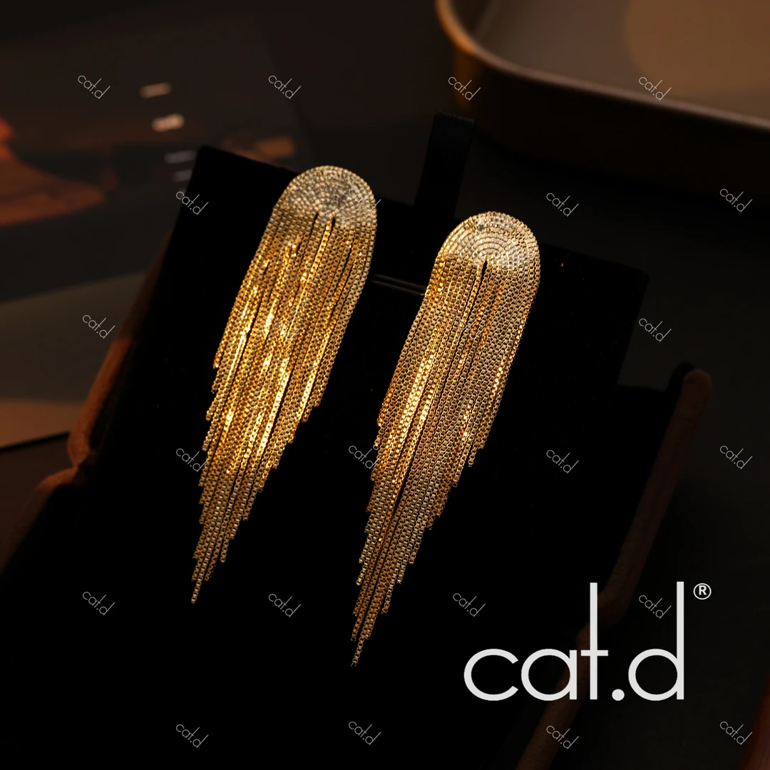 铜合金耳饰 E3573【长情】轻奢简约大气百搭长流苏气质时尚耳环金色