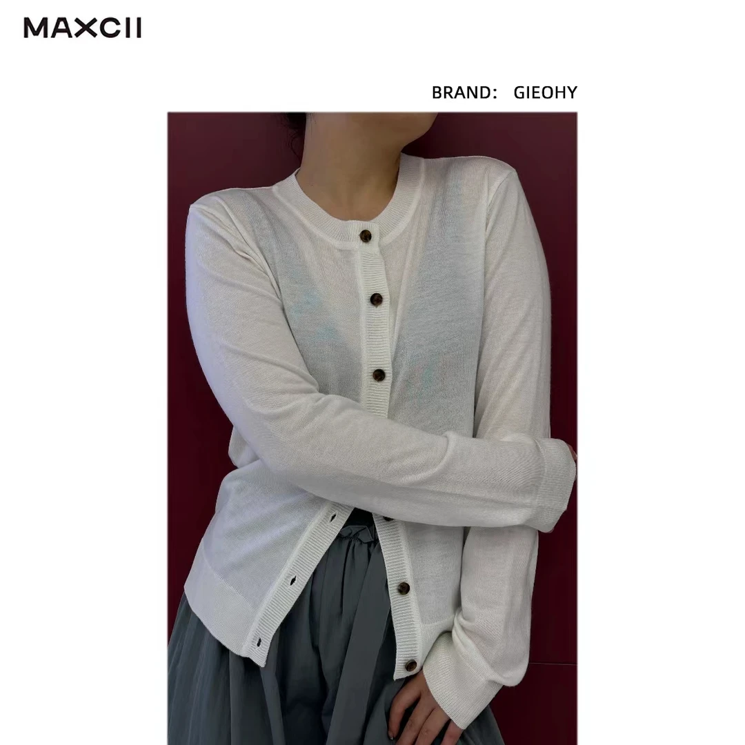 清晨薄雾GIEOHY-简约美丽诺羊毛针织开衫-GIAW2387687