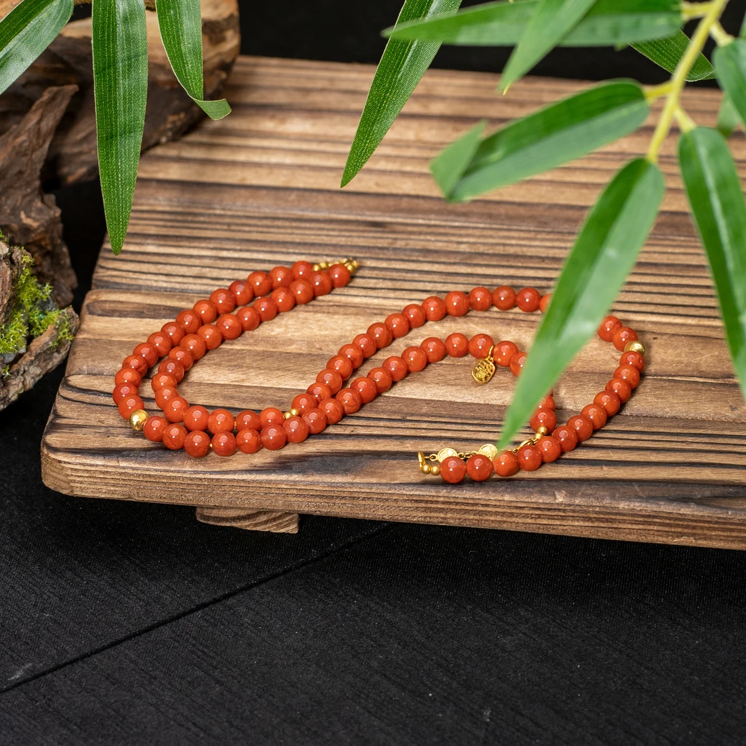 世间臻宝-18K金南红玛瑙项链/多样性发/6MM+-/B573