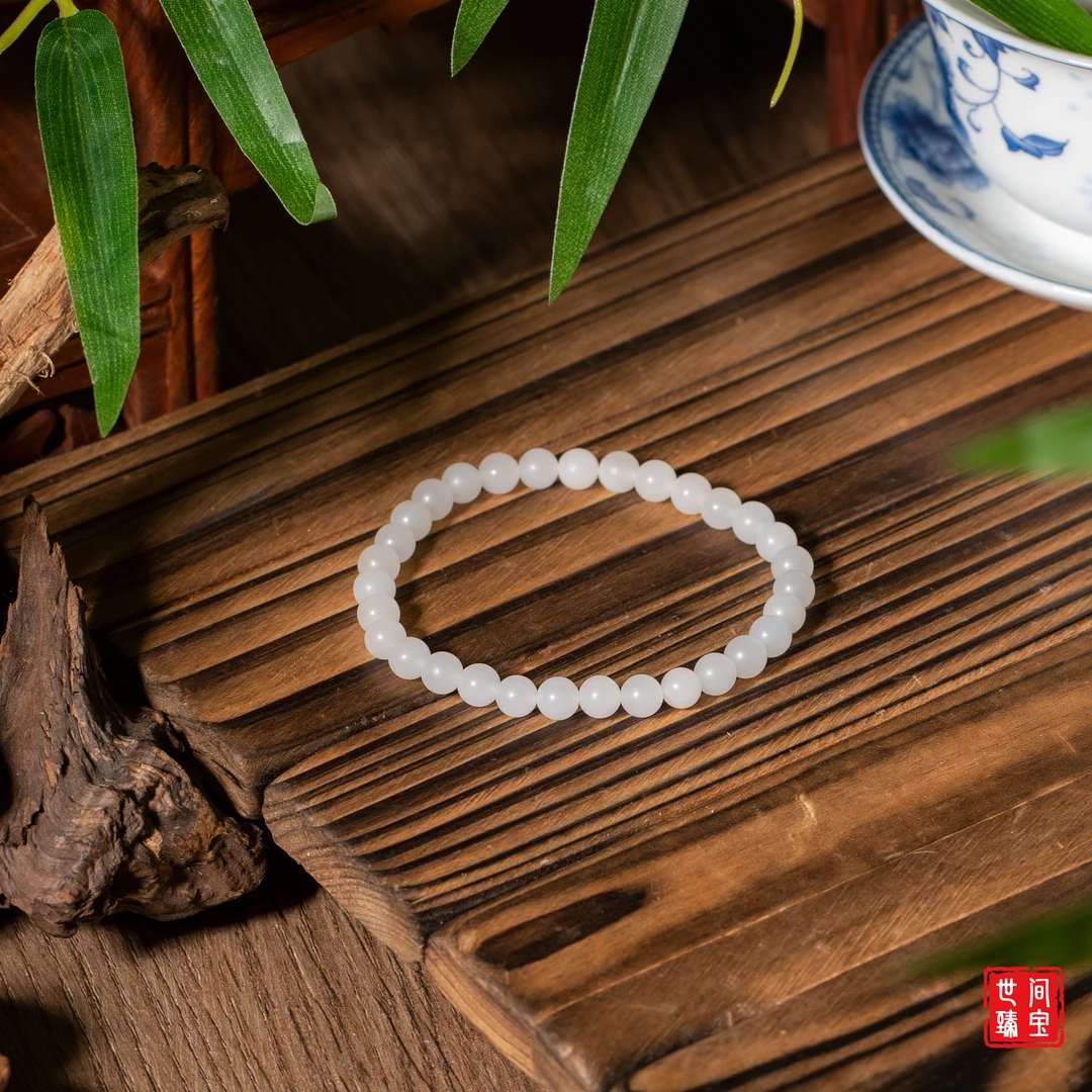 世间臻宝-月光丨高阶于田羊脂玉手串/6mm+-/多样性发/P2275