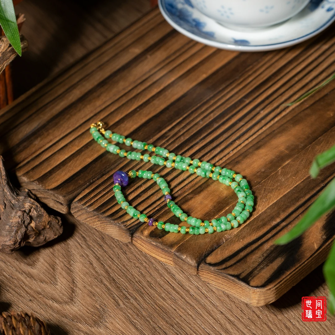 沫欢丨果绿飘花翡翠锁骨链/长40cm/多样性发/P2705/18/孤