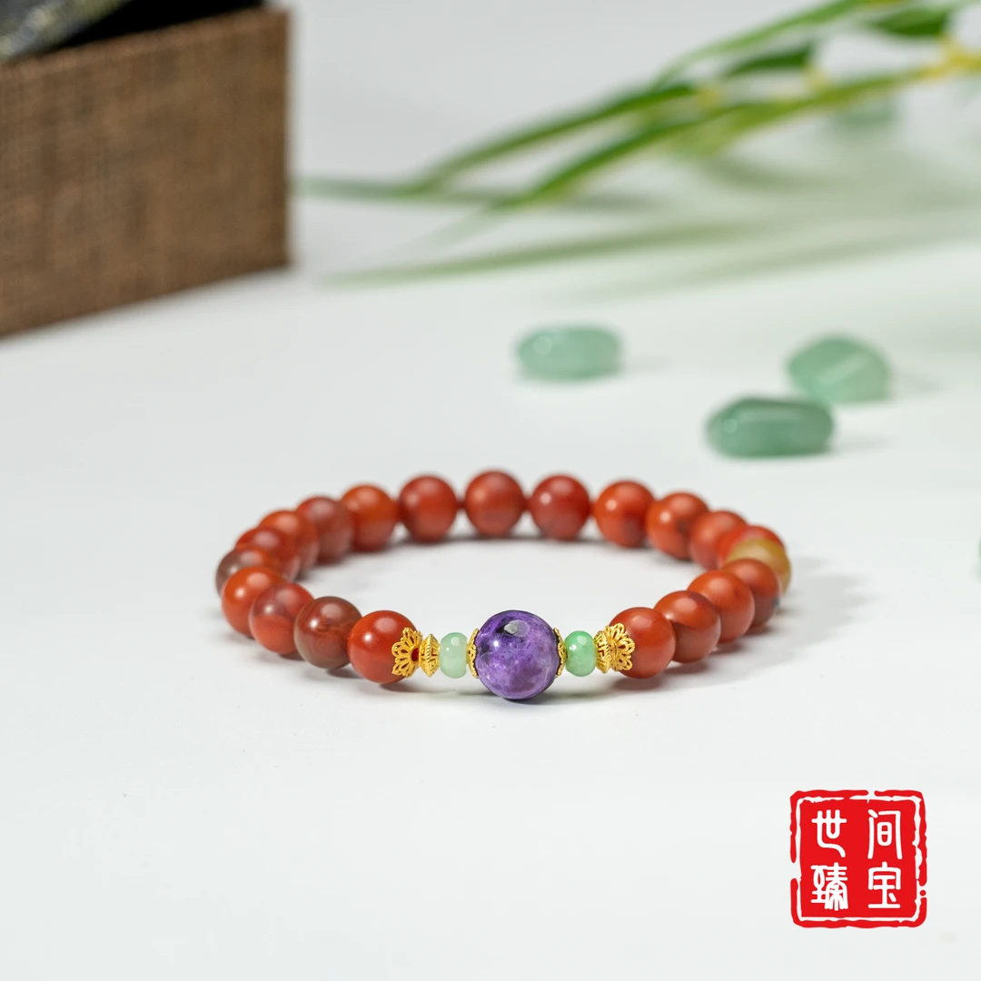 世间臻宝-18K金铁皮包浆南红DIY手串/8mm+-（多样性发）P6195