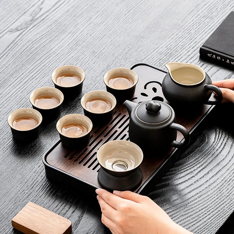 煌山黑陶旅行功夫茶具小套装2025新款户外便携式收纳包茶盘茶杯壶