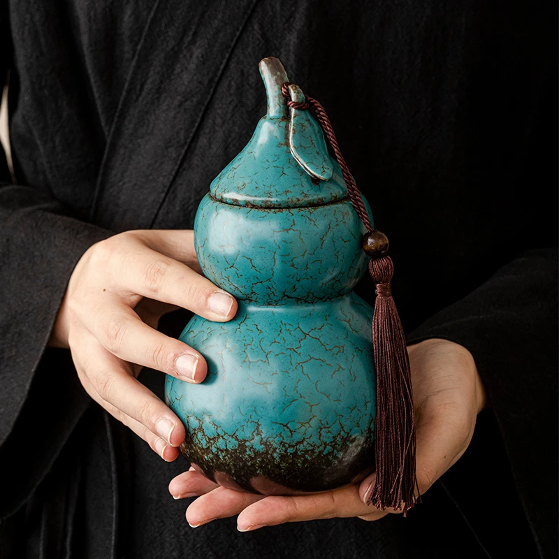 煌山葫芦茶叶罐家用窑变陶瓷密封醒茶罐红茶储茶罐防潮储物罐茶仓