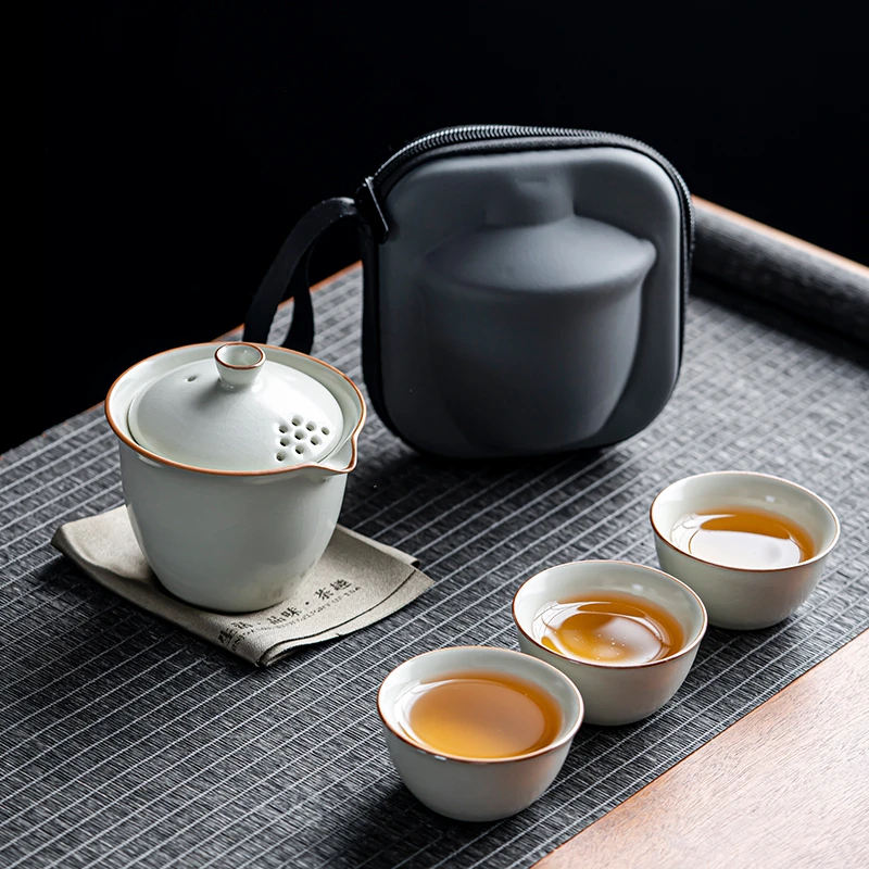 煌山汝窑快客杯整套户外便携旅行茶具旅游泡茶功夫随身包logo定制