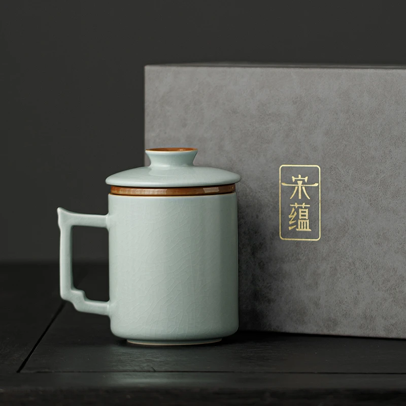 煌山汝窑茶水分离杯办公泡茶杯家用高端个人专用茶杯茶具伴手礼