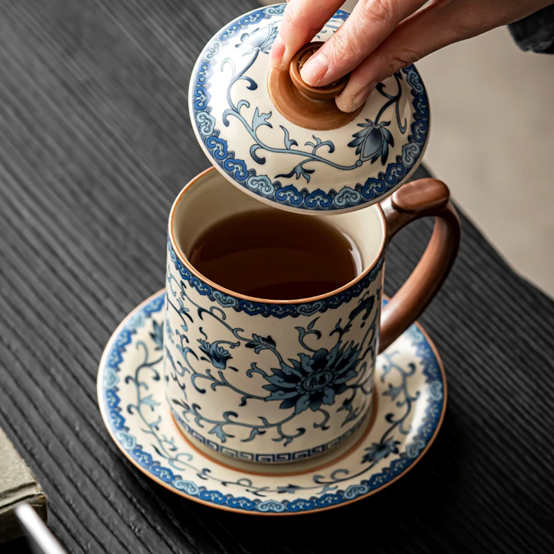 煌山办公会议杯带盖中式家用办公室泡茶杯马克杯酒店喝水杯子茶杯