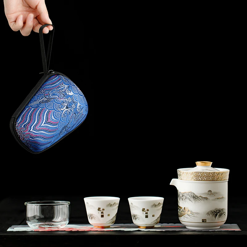 煌山李悌通大师高端羊脂玉瓷旅行茶具户外便携式泡茶快客杯伴手礼