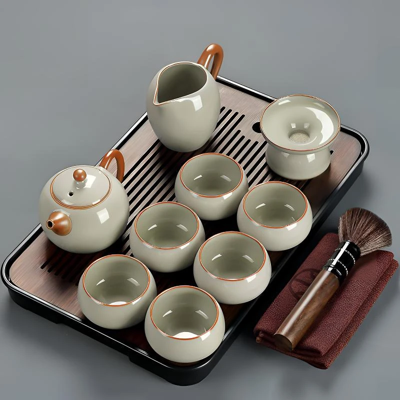 煌山汝窑茶具套装轻奢高档家用中式功夫茶杯2025新款复古简约天青