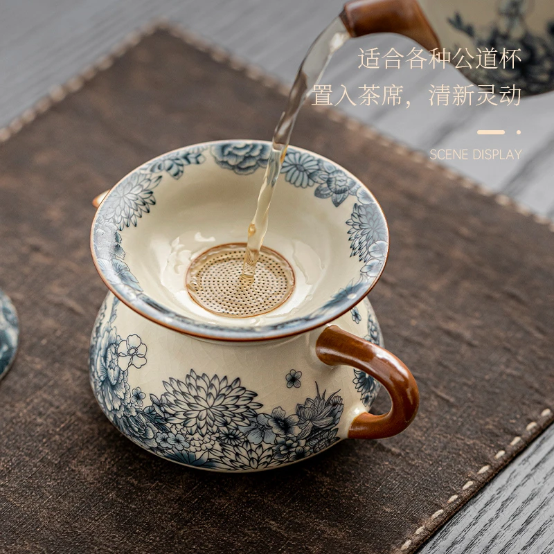 煌山汝窑茶漏家用轻奢高档全陶瓷一体茶滤懒人泡茶过滤网茶隔滤茶