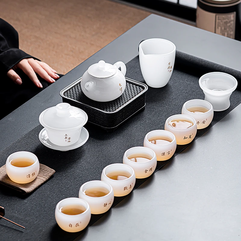 煌山功夫茶具一套家用客厅轻奢高档琉璃玉瓷西施壶盖碗茶杯整套装