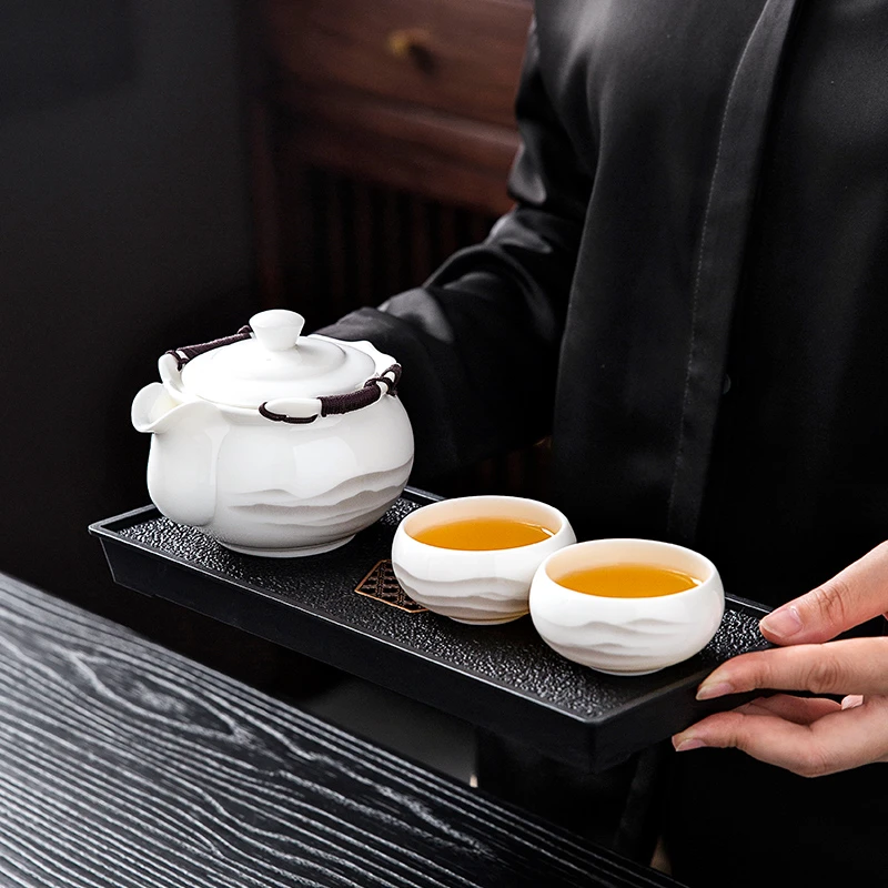 煌山一壶两杯二人茶具家用羊脂玉白瓷手抓壶泡茶器2人喝茶白茶壶