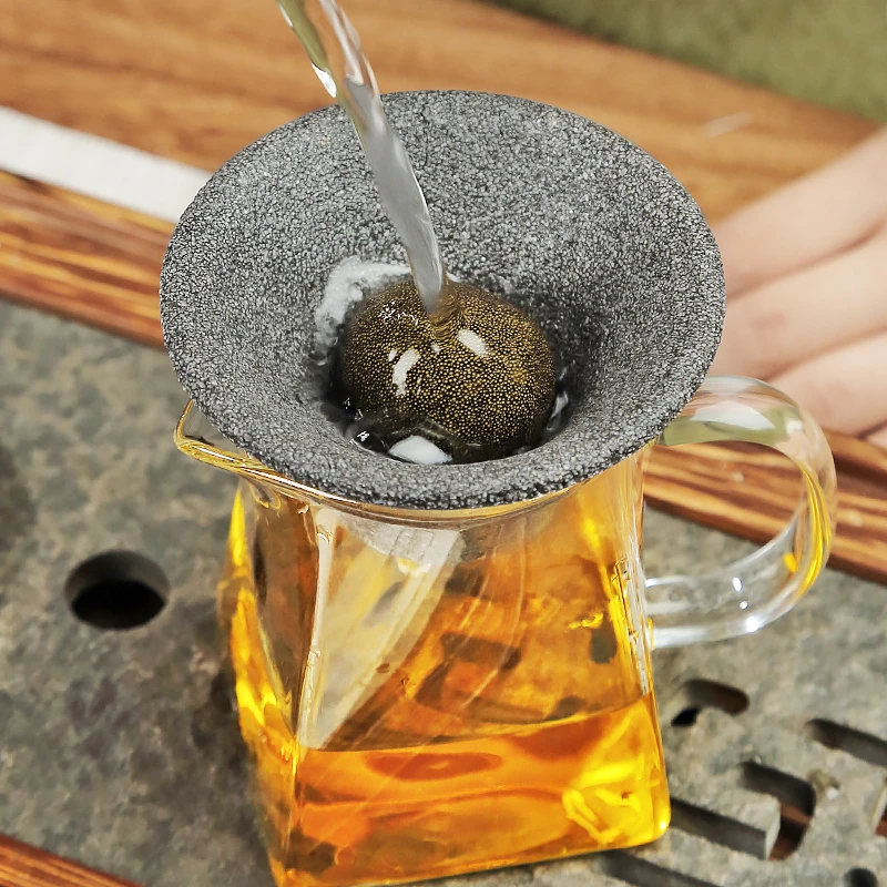 煌山氧化铝矿石无孔茶漏茶具配件泡茶神器创意茶漏黑陶鹿茶托过滤