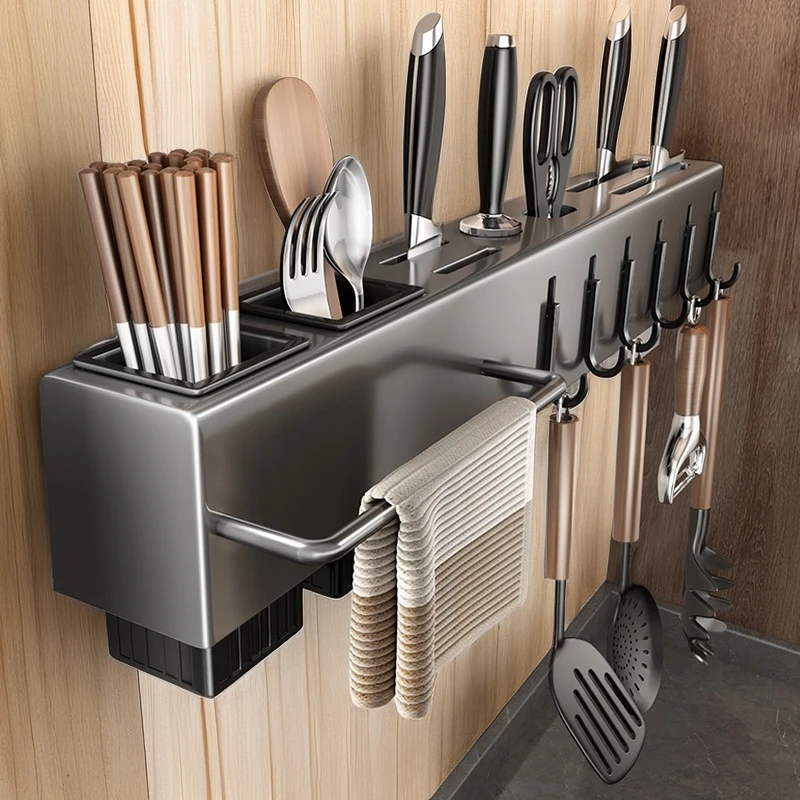 多功能厨房生活壁挂筷笼一体筷桶刀具置物架菜刀收纳架筷子筒架子