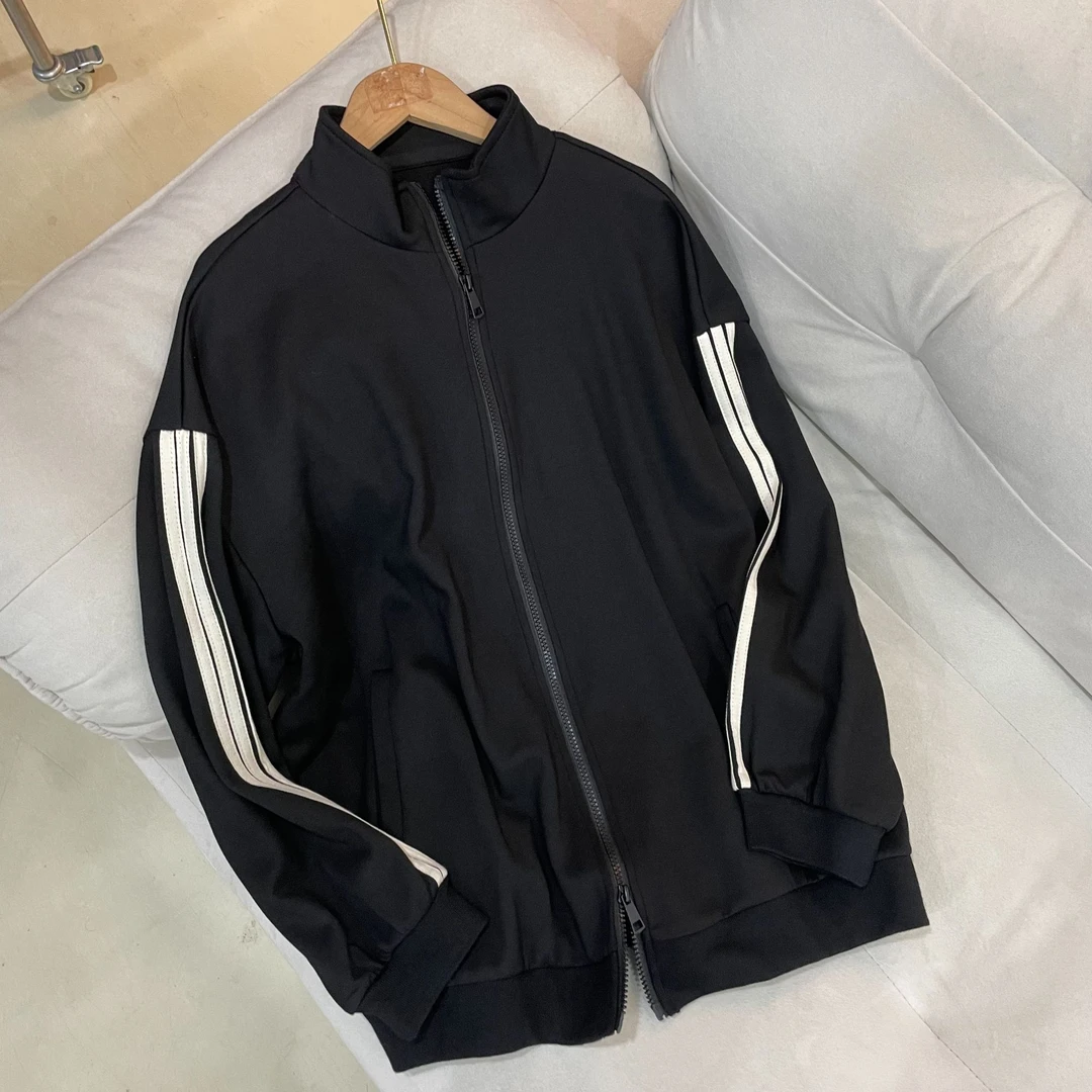 B90266秋冬新款宽松设计感酷酷洋气百搭立领条纹外套