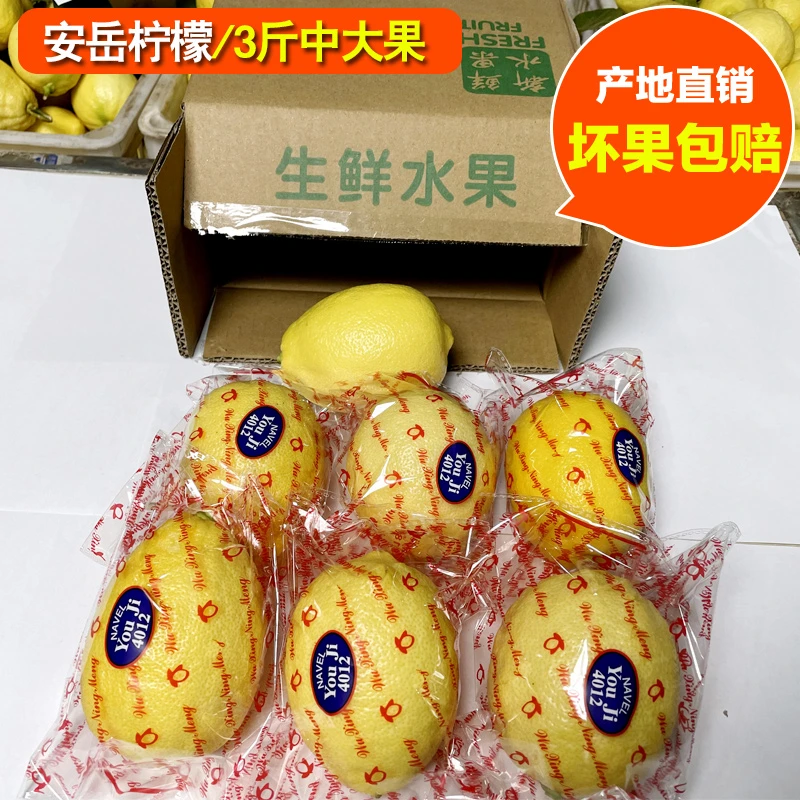 安岳柠檬新鲜水果花袋装3斤装中大果皮薄多汁新鲜柠檬 坏果包赔
