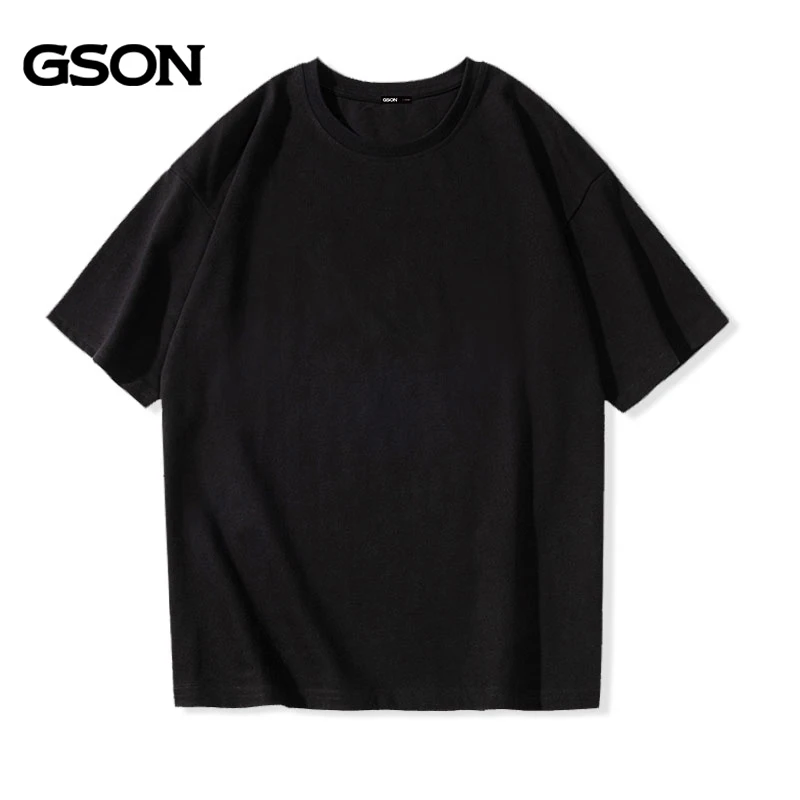 GSON纯棉美式t恤男2023新款纯色百搭休闲夏季宽松大码青痞帅男装