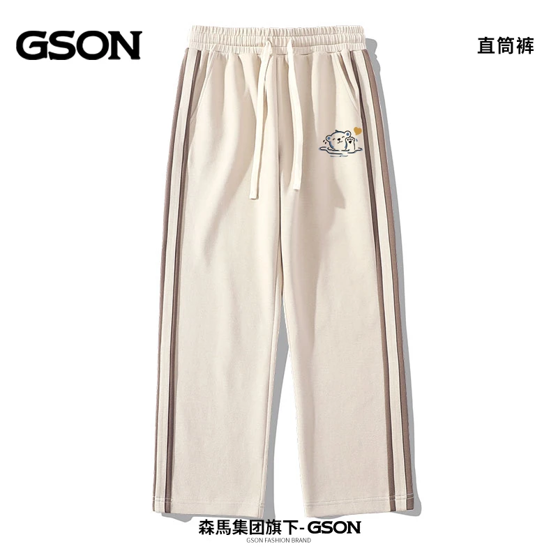 森馬集团旗下GSON裤子男生日系早秋款卡通印花垂感重磅长裤子男薄