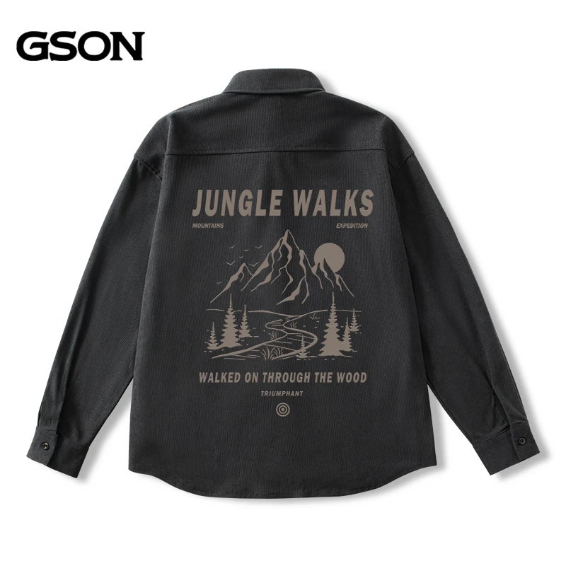 GSON男士衬衫纯色灯芯绒春秋季翻领长袖衬衣新款冬季青少年外套男