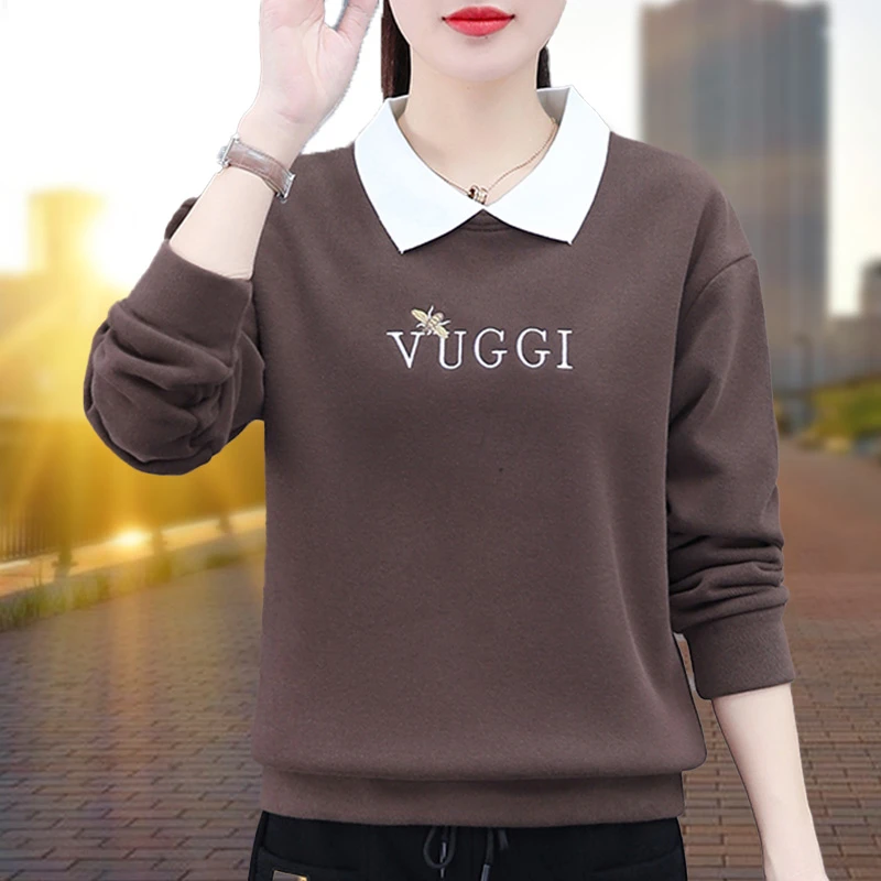 秋装薄款翻领卫衣女2023新款小个子春秋百搭妈妈时尚休闲爆款上衣