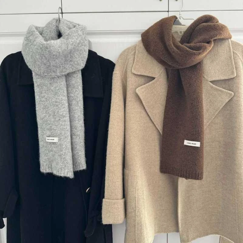超柔软百搭纯色围巾羊毛针织学生情侣男款围巾女冬季保暖
