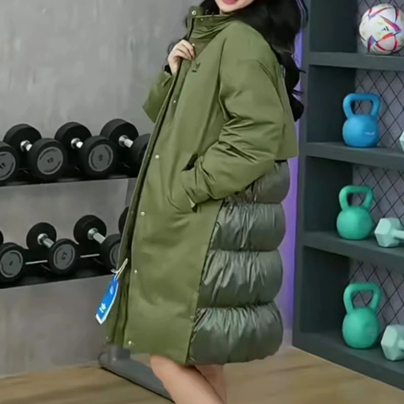 Adidas/阿迪达斯三叶草秋冬款女子长款连帽休闲保暖羽绒服HF1586