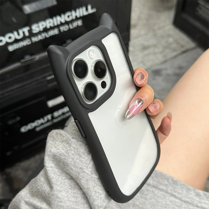 苹果15ProMax猫耳朵简约透明iPhone14可爱女款13创意12防摔保护套