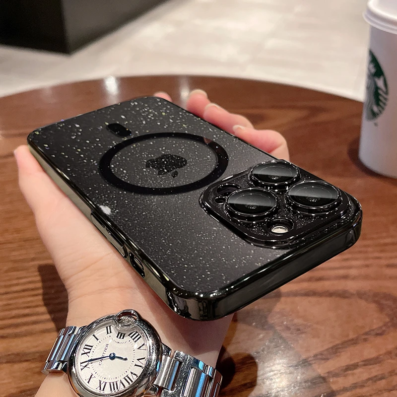 苹果15promax手机壳iPhone14电镀闪粉13磁吸充电12带镜头膜13创意
