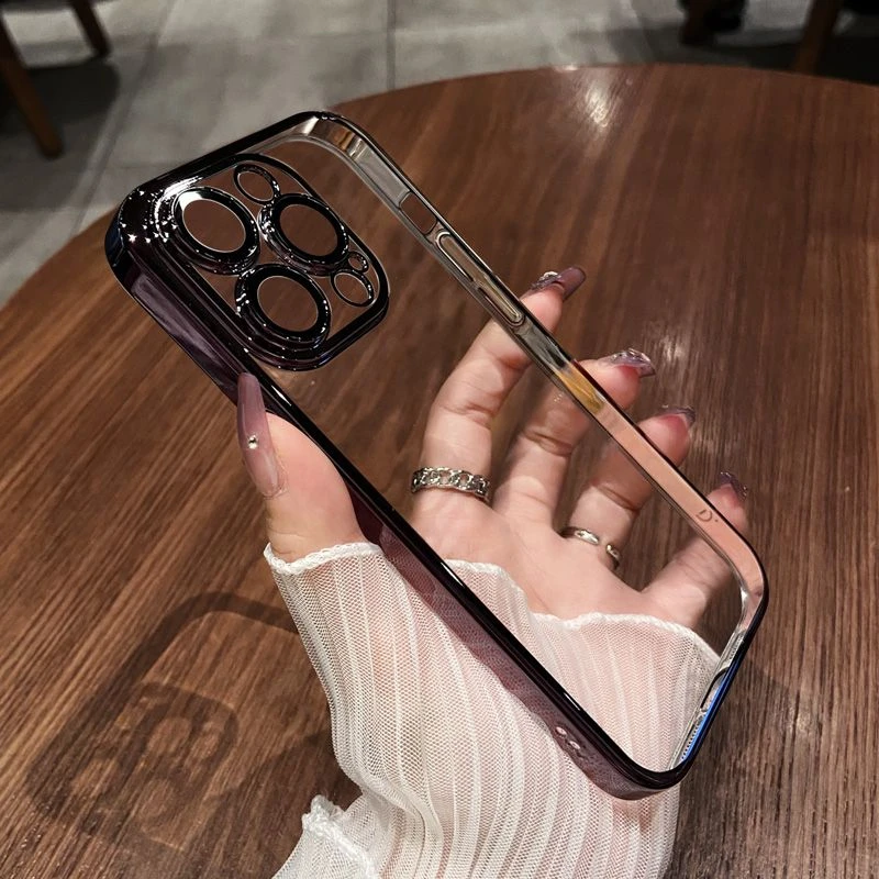 苹果15/14/13promax电镀简约裸机感iphone12带镜头膜11防摔手机壳