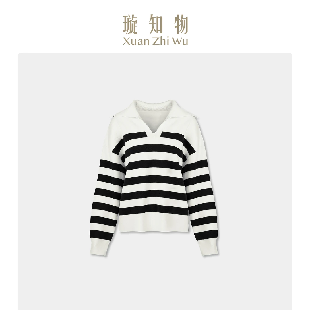璇知物「Xuan」艾比路针织衫(长款)1oo棉蓬松软糯 黑白条纹简约气质