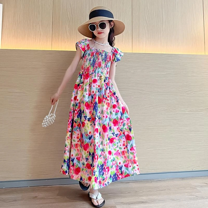 女童连衣裙夏装儿童碎花裙子2024新款小女孩夏季洋气女大童沙滩裙