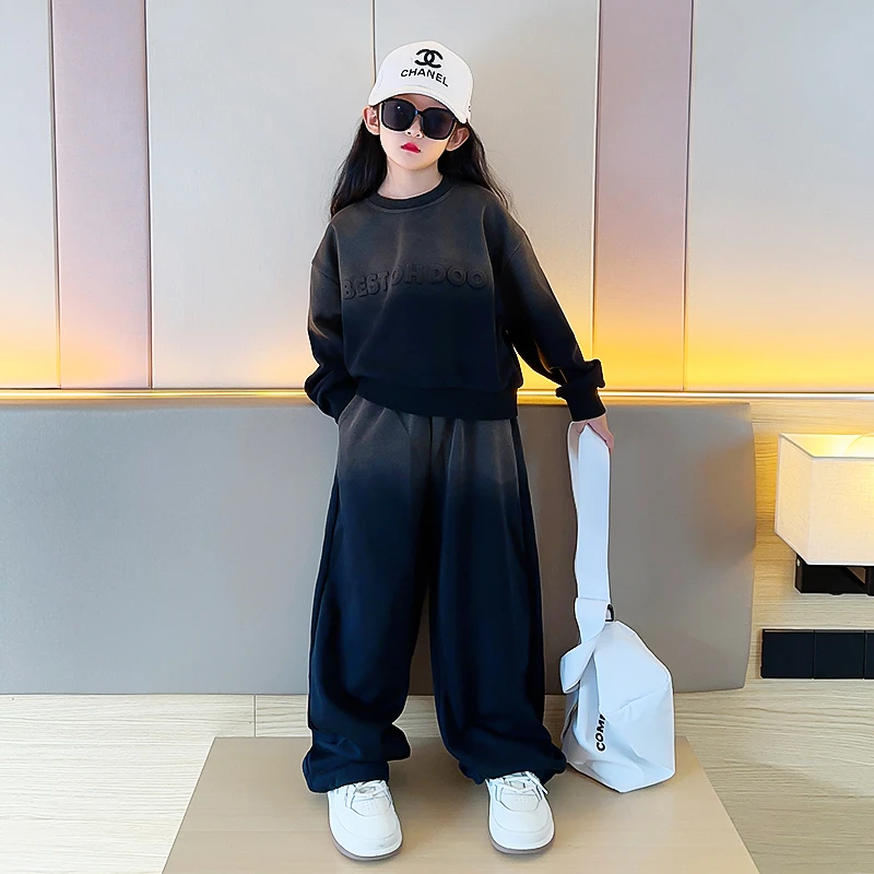 女童卫衣套装春秋款2024新款洋气时髦儿童装春装大童女孩运动衣服
