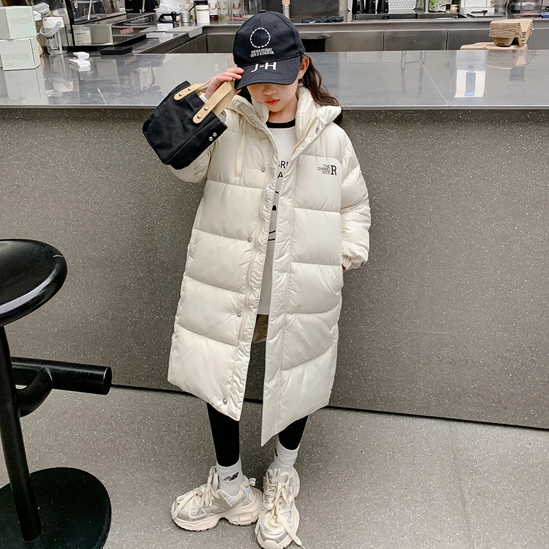 女童棉服2023新款秋冬季儿童洋气棉衣外套长款小女孩冬装白色加厚