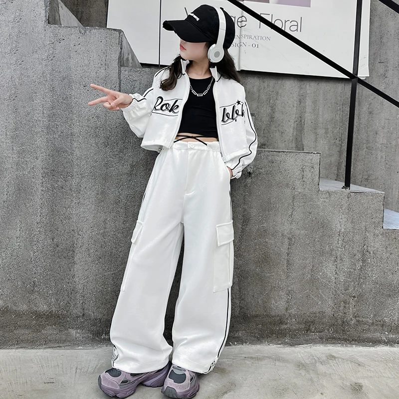 女童字母刺绣开衫套装2025春季新款洋气潮酷中大童运动休闲外套