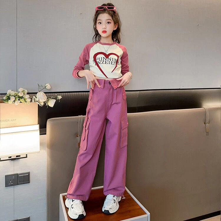 女童春秋套装2025新款大童秋装网红小女孩洋气美式工装裤两件套潮