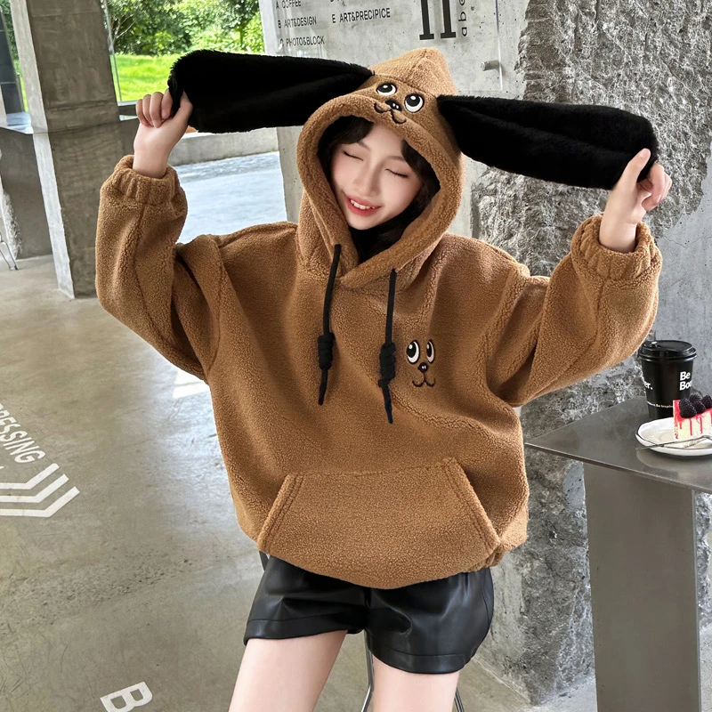 女童卫衣秋装2024新款洋气大童女装秋冬款加厚毛毛衣儿童冬季上衣