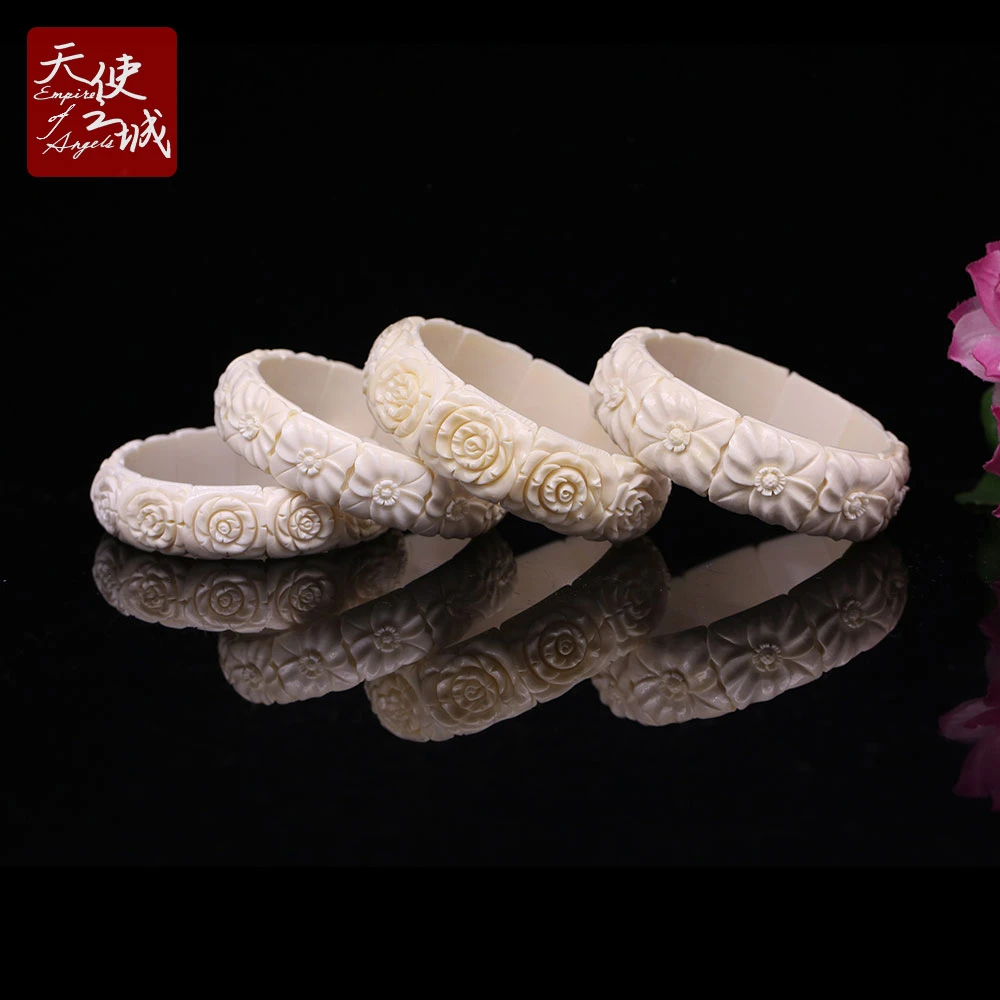 天然猛犸牙玫瑰花手排玉兰花手串港工精雕