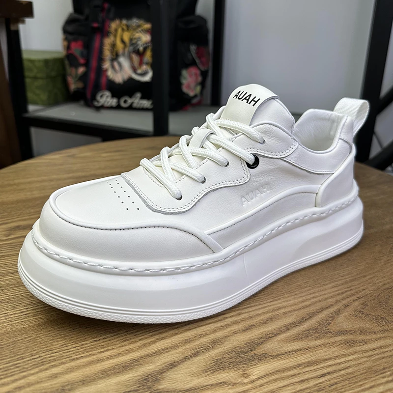 头层牛皮休闲男鞋板鞋厚底增高男鞋百搭真皮小白鞋男款痞帅男鞋子