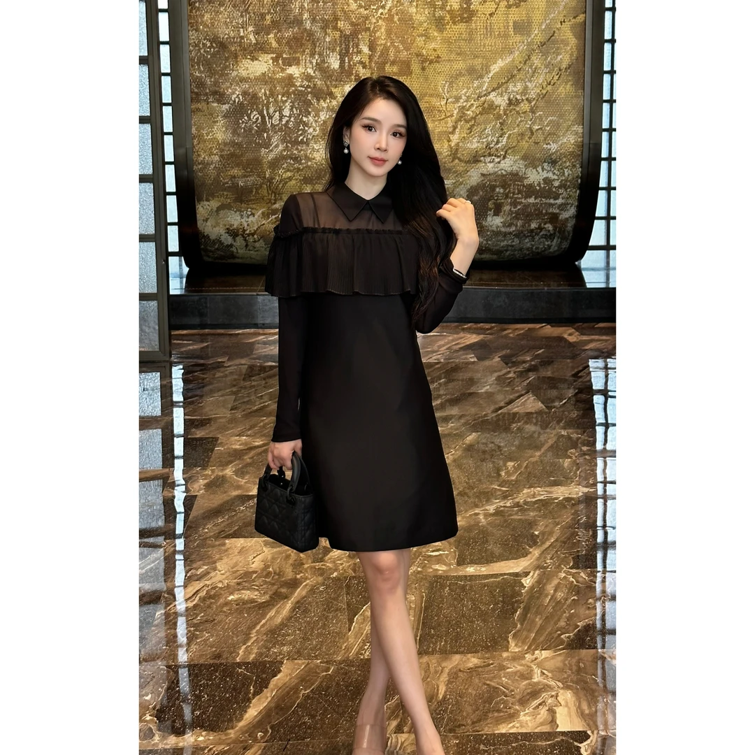 YUANBAO【梦华录】秋法式设计师小黑裙气质显瘦收腰名媛女装连衣裙