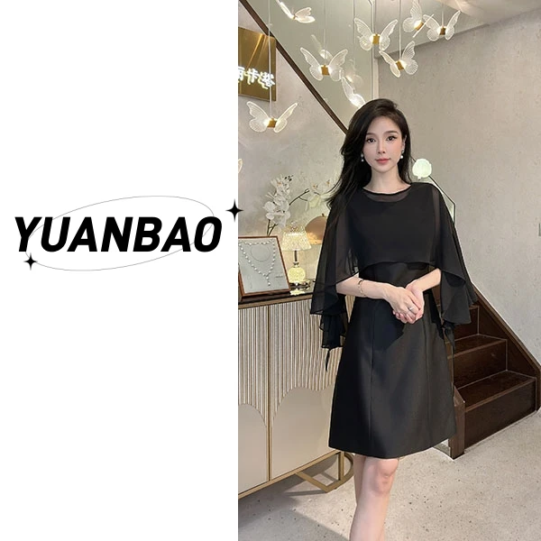 YUANBAO【斗篷式】法式夏季收腰休闲设计感轻熟气质女装宽松连衣裙