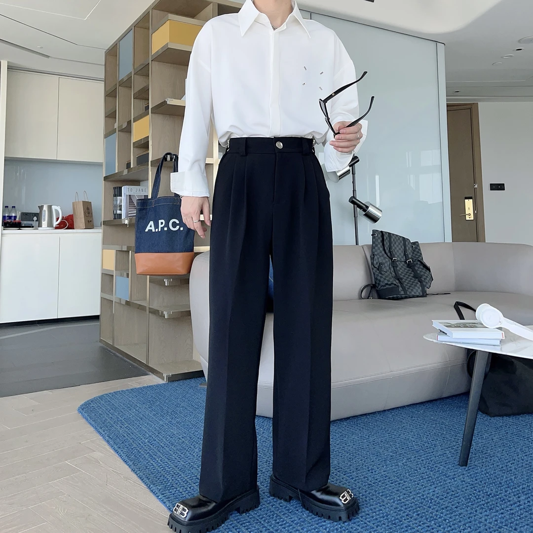 秋冬韩风免烫垂感休闲西裤男高级感拉链腰头设计宽松直筒西装裤子