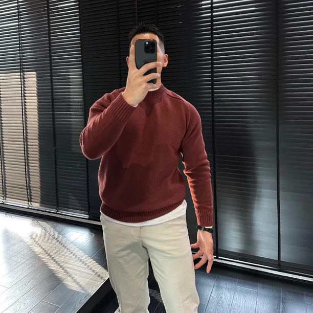 秋冬男士毛衣马鞍肩轻奢休闲加厚针织衫男生纯色百搭长袖保暖上衣
