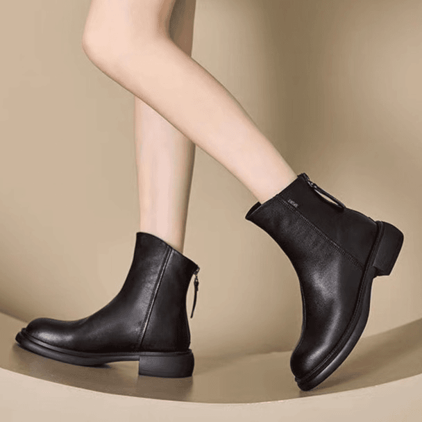 2009圆头低跟短靴女时尚百搭瘦瘦靴英伦风女士马丁靴秋冬韩版女靴