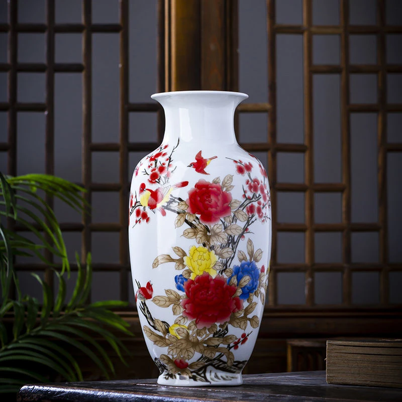 创意花瓶客中式现代插花放羽毛瓶工艺品