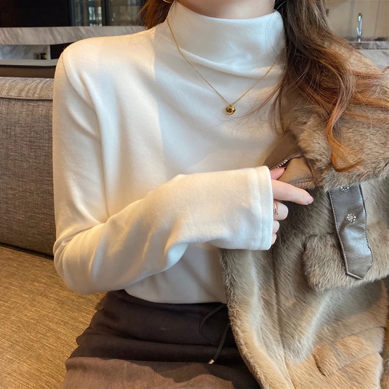加厚半高领双面德绒打底衫女士秋冬网红时髦洋气内搭长袖T恤上衣