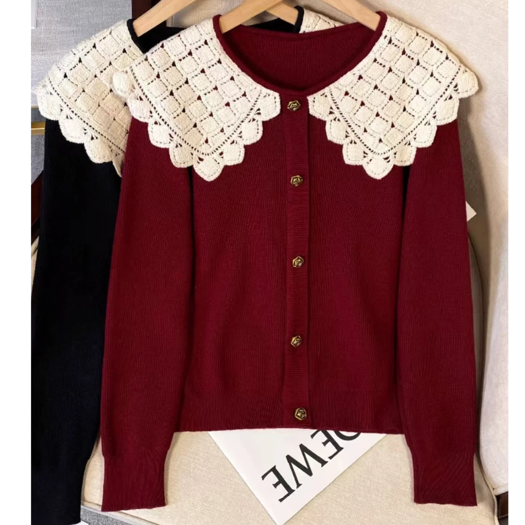 241220#大码胖mm法式娃娃领针织女秋冬洋气减龄遮肚子巨显瘦别致