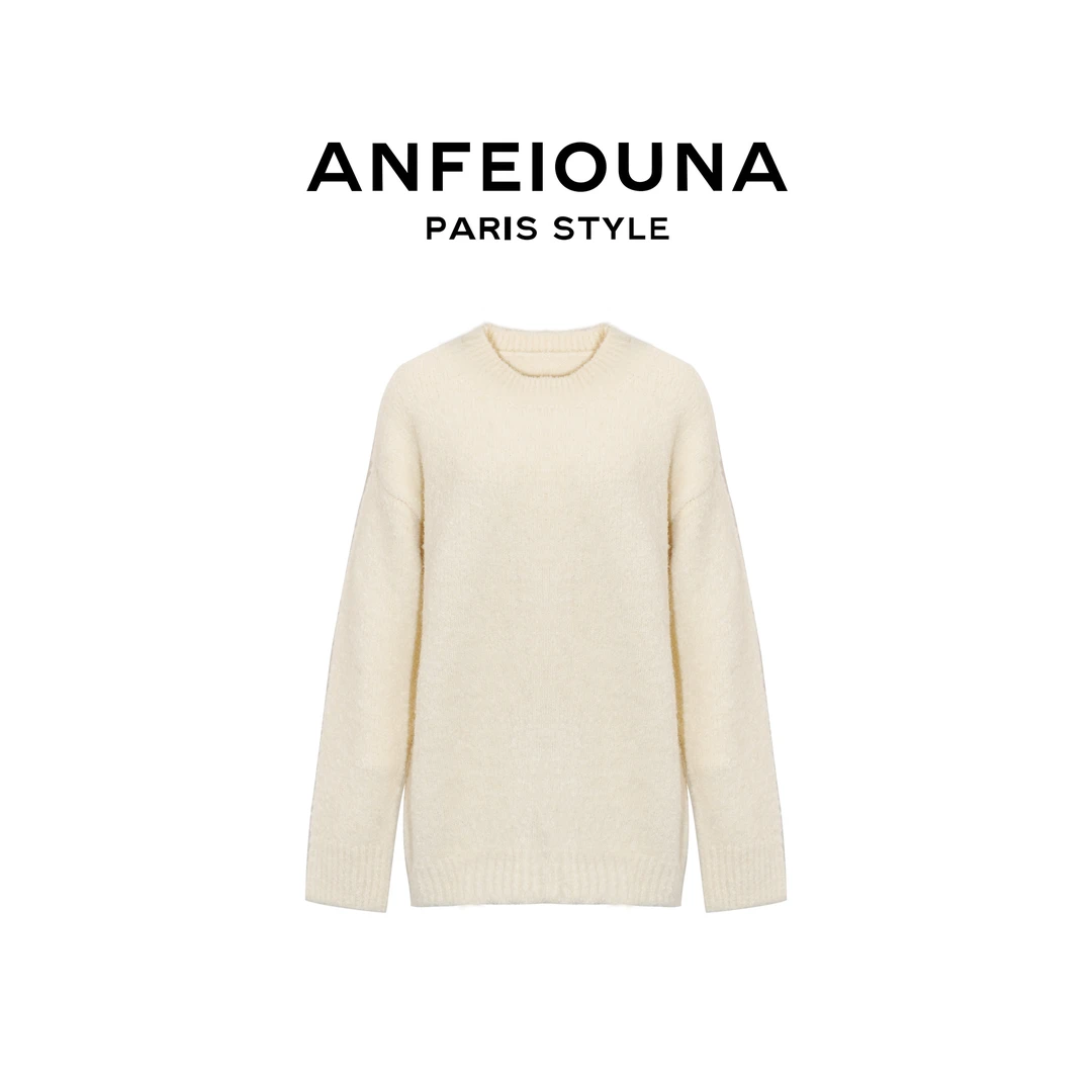 2025新款宽松圆领温柔怀抱毛针织衫女士上衣1245