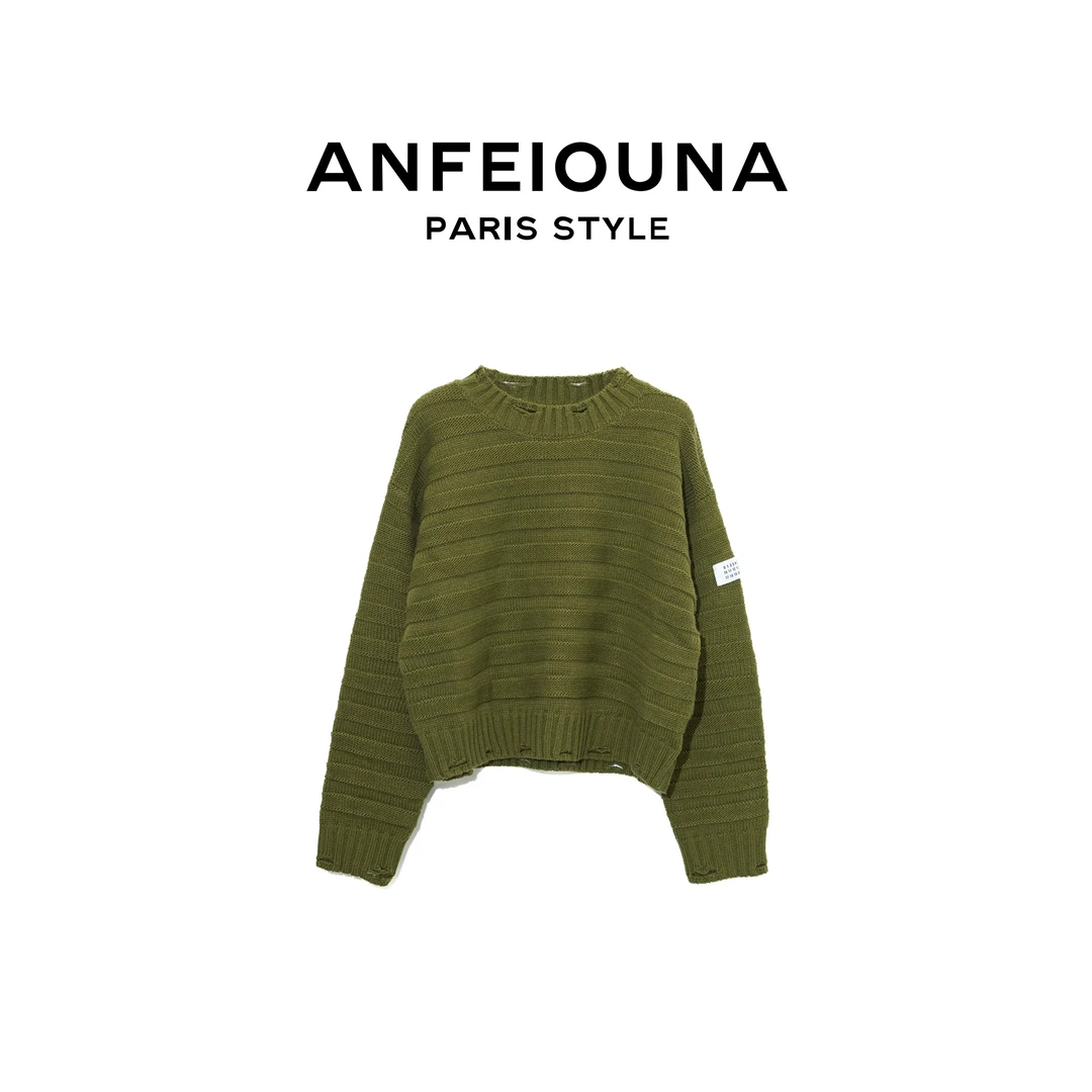 2024新款立体针织效果高领做旧针织衫毛衣女士3117