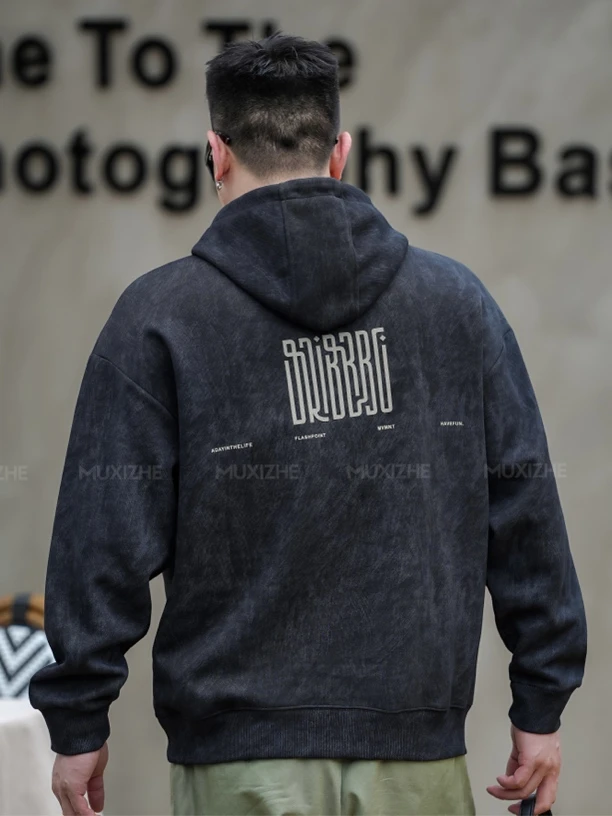 【树邦实体高品】秋季新款前后设计时尚扎染高领男士连帽长袖卫衣