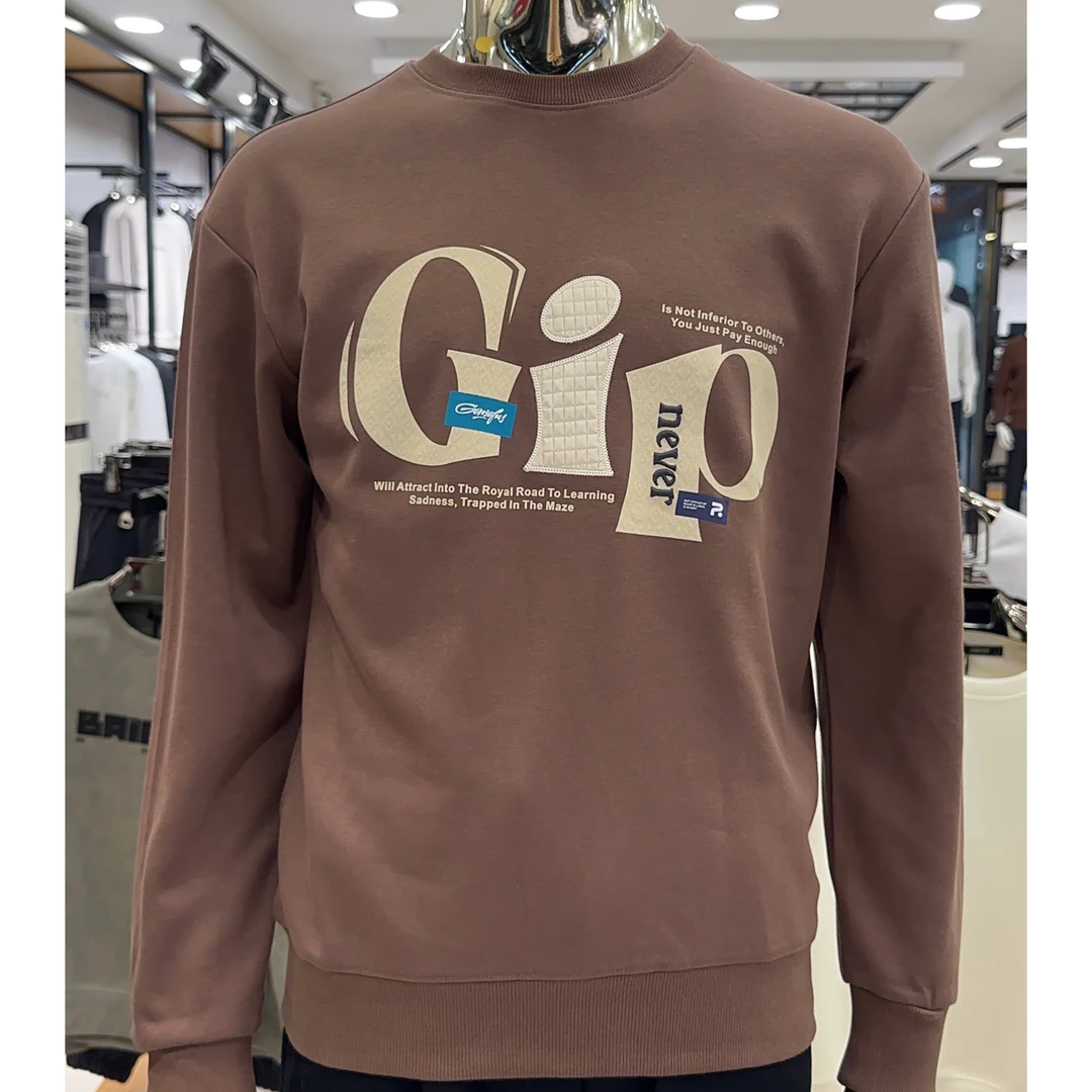 【树邦实体高品】秋季新款男士质感植绒印花刺绣圆领休闲百搭卫衣